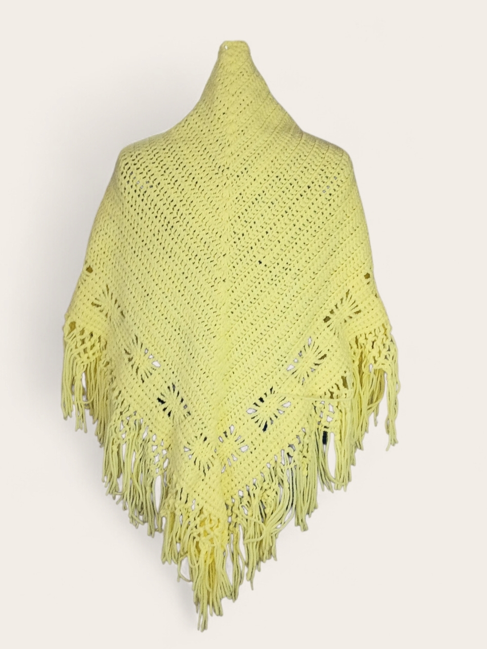 Vintage Yellow Crochet Fringe Shawl
